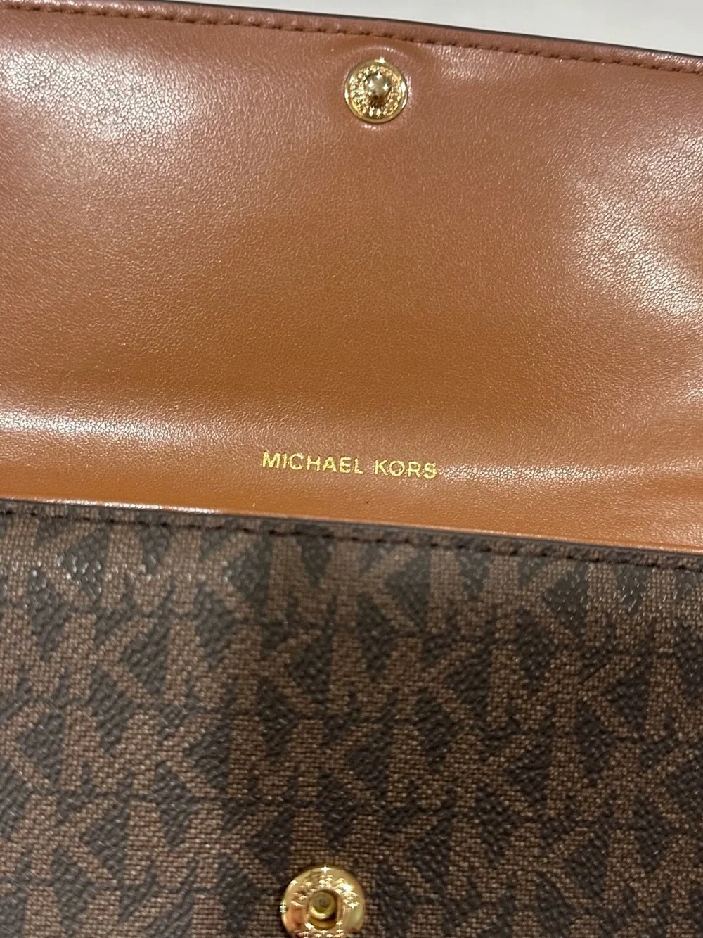 Michael Kors Cognac and Dark Brown Zip Continental Wallet with Gold Hardware